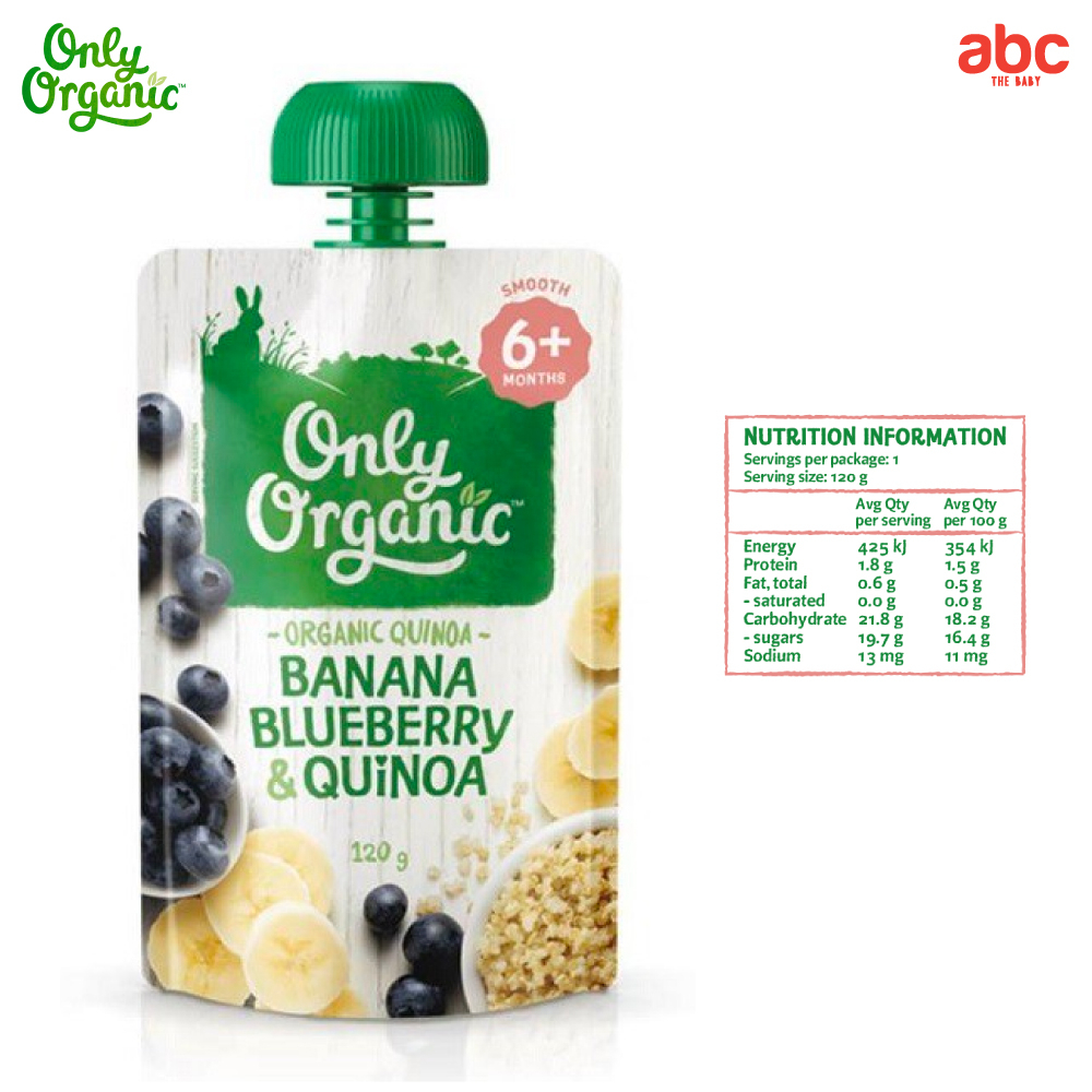 Only Organic อาหารเด็ก รสกล้วย บลูเบอรี่ & ควีนัว Banana Blueberry & Quinoa สำหรับเด็ก 6 เดือนขึ้นไป (แพ็ค 2 ห่อ) รูปที่ 5
