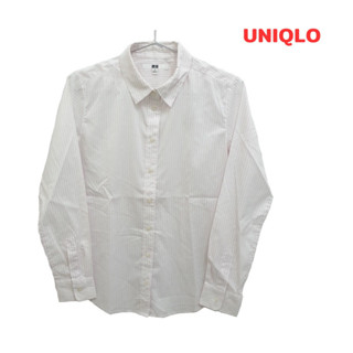 Uniqlo(S) เสื้อเชิ้ตแขนยาว ลายทางชมพู-ขาว