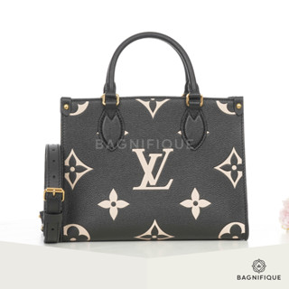 LOUIS VUITTON ON THE GO PM BLACK MONOGRAM BEIGE CALF GHW MICROCHIP