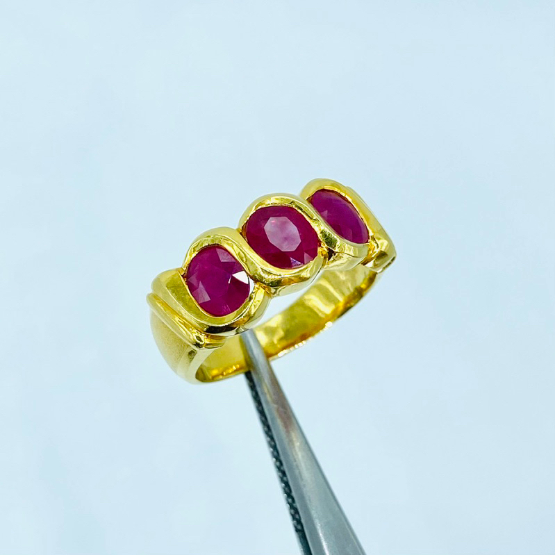 แหวนทอง size 56; แหวนทอง แถว พลอยทับทิม ก้านพ่นทราย A20814