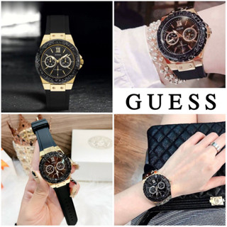 โปรส่งฟรี Guess นาฬิกาข้อมือหญิงเกซ #U1053L7 สายซิลิโคนดำ ขอบปัดทอง สินค้าแท้จากอเมริกา