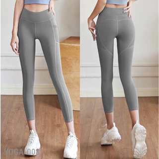 (YOGA-008) กางเกงโยคะขายาว มีกระเป๋าใส่มือถือ เลกกิ้งออกกำลังกายทรงสวย ผ้านิ่มใส่สบาย
