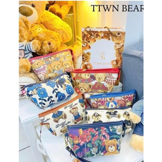 พร้อมส่ง!!! กระเป๋าตังค์หมีTTWN BEAR มีสายคล้องมือ ผ้าทอลายน่ารักๆ