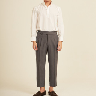 HARBER.BKK - Kene Slack pants กางเกงสแล็คขายาว ขอบยื่น สีเทา