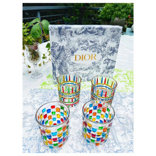 Dior pattern hand-drawn crystal cup, wine cup, coffee cup, 4-piece gift box-110y