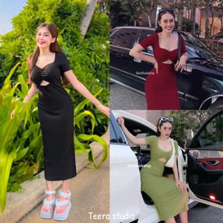 Teera❤️พร้อมส่ง✨Paris rib dress🥂เดรสผ้าร่องไฮโซ ใส่แล้วหุ่นดี เว้าใต้อก มีฟองน้ำ Goodluck