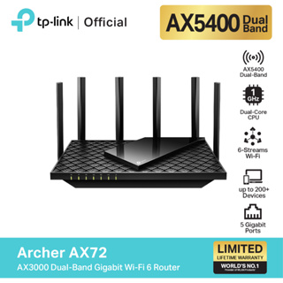 ราคาTP-Link Archer AX72 AX5400 Dual-Band Gigabit Wi-Fi 6 เราเตอร์เพื่อ 8K Streaming  เกมส์ออนไลน์ พร้อม 6 เสาสัญญาณคุณภาพสูง