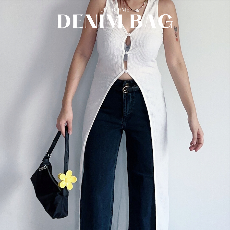*มีส่งด่วน/ทันที* upeachme(F4) DENIM BAG กระเป๋าสะพายขึ้นไหล่/ครอสบอดี้(แถมสองสาย) เป๋าผ้ายีนส์มินิมอล - รูปที่ 6