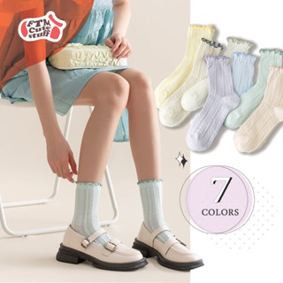 (พร้อมส่ง) ꒰ ถุงเท้าขอบย่น สีพาสเทล รุ่น knitted socks 07 ꒱ ถุงเท้าPastel นุ่มๆ ผ้าดี สีน่ารักมากก 🩰💖