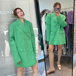 B21- OPEN Oversized Blazer เบลเซอร์ OPEN สีเขียว