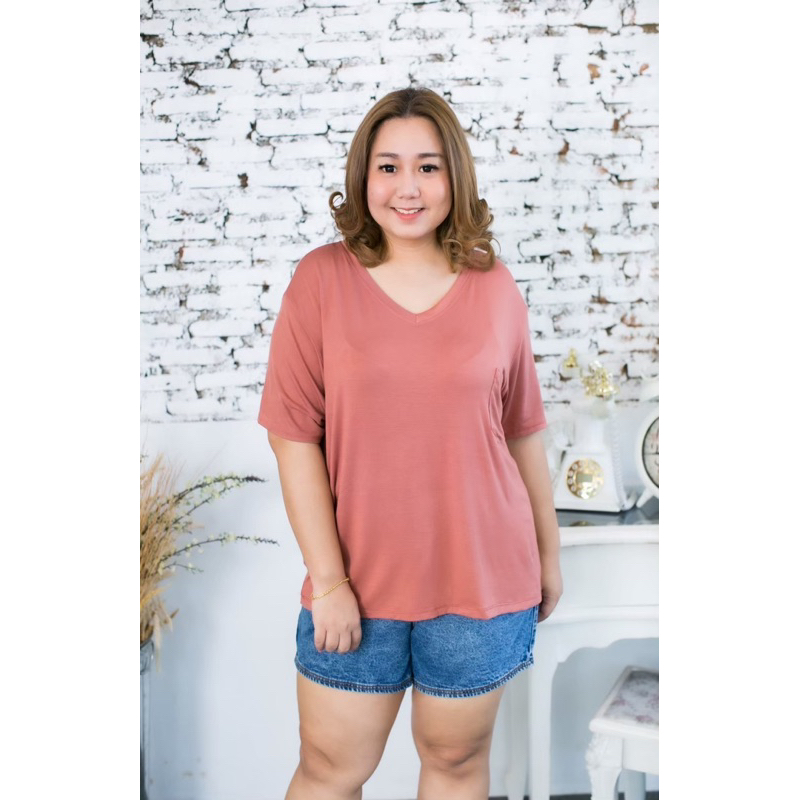 เสื้อคอวีไซซ์ใหญ่หน้าผ้า52"ผ้าเรย่อนใส่สบายตัว=V1