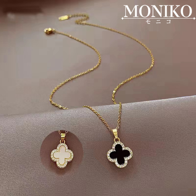 MONIKO ใหม่ สร้อยคอแฟชั่น จี้ใบโคลเวอร์ สี่แฉก ประดับเพชร ของขวัญ 18k ชุบทอง สําหรับผู้หญิง