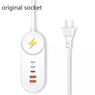 ปลั๊กชาร์จ 5 ช่อง25W 5 Plugs Power Socket ชาร์จเร็ว 2 ช่องเสียบUSB Fast Chargerและ: 2 Type-C USB-C PD.  Lightning  1