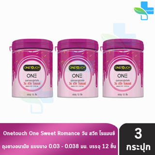 Onetouch One Sweet Romance วันทัช วัน สวีท โรแมนซ์ ขนาด 52 มม. บรรจุ 12 ชิ้น [3 กระป๋อง] แบบบาง 0.03-0.038 กลิ่นผลไม้รวม