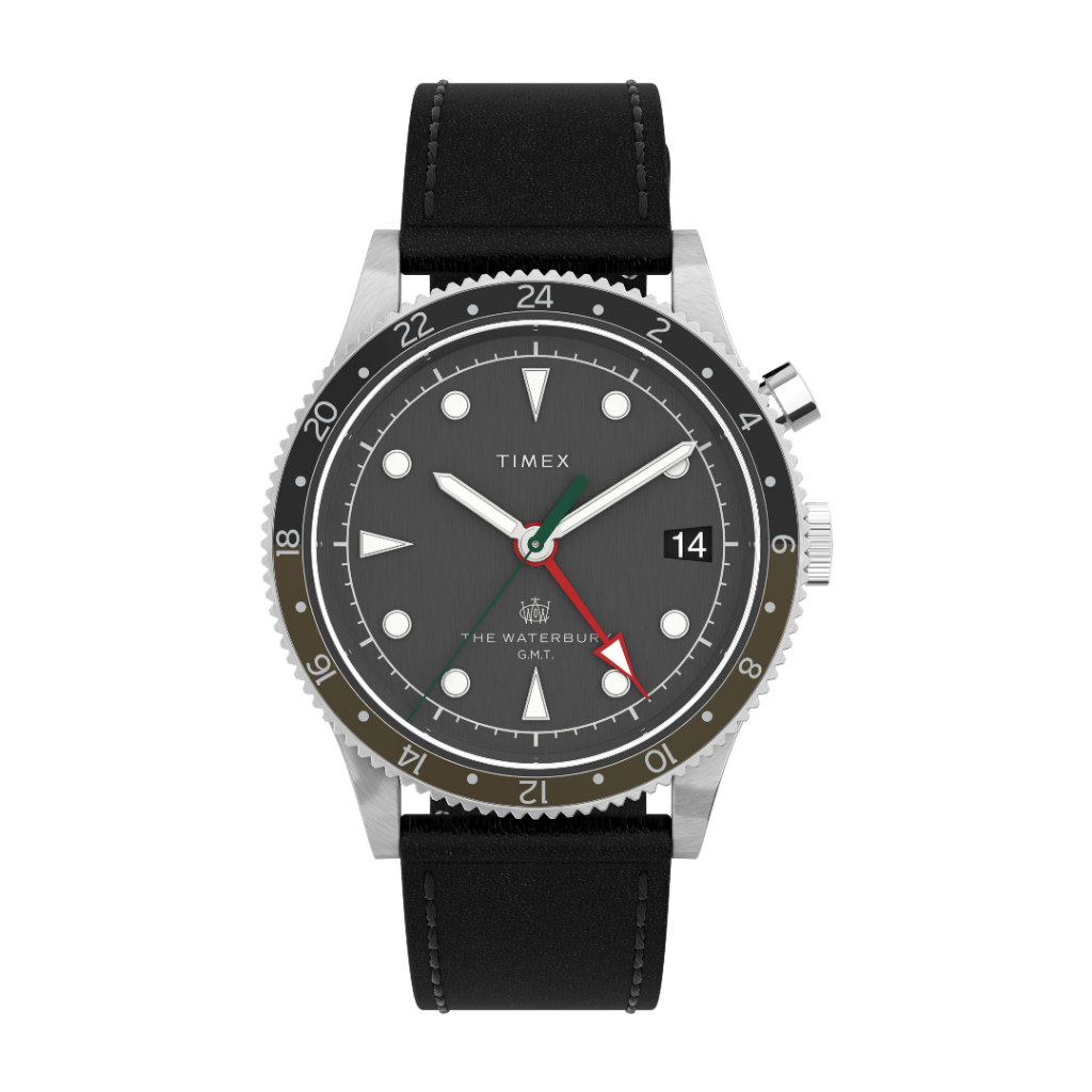 Timex TW2V28700 WATERBURY GMT   นาฬิกาข้อมือผู้ชาย สีดำ หน้าปัด 39 มม.