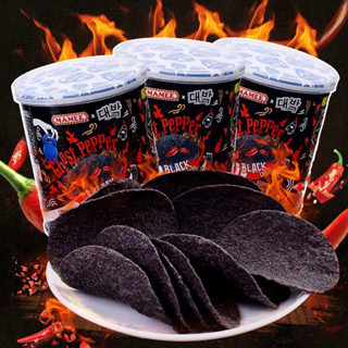 🔥มันฝรั่งเผ็ด mamee*Ghost Pepper Black Crispsรสพริกเผ็ดที่สุดในโลก อร่อยเผ็ดซี๊ด! ขนมนำเข้า มาม่าเผ็ดมันฝรั่งทอดกรอบเผ็ด