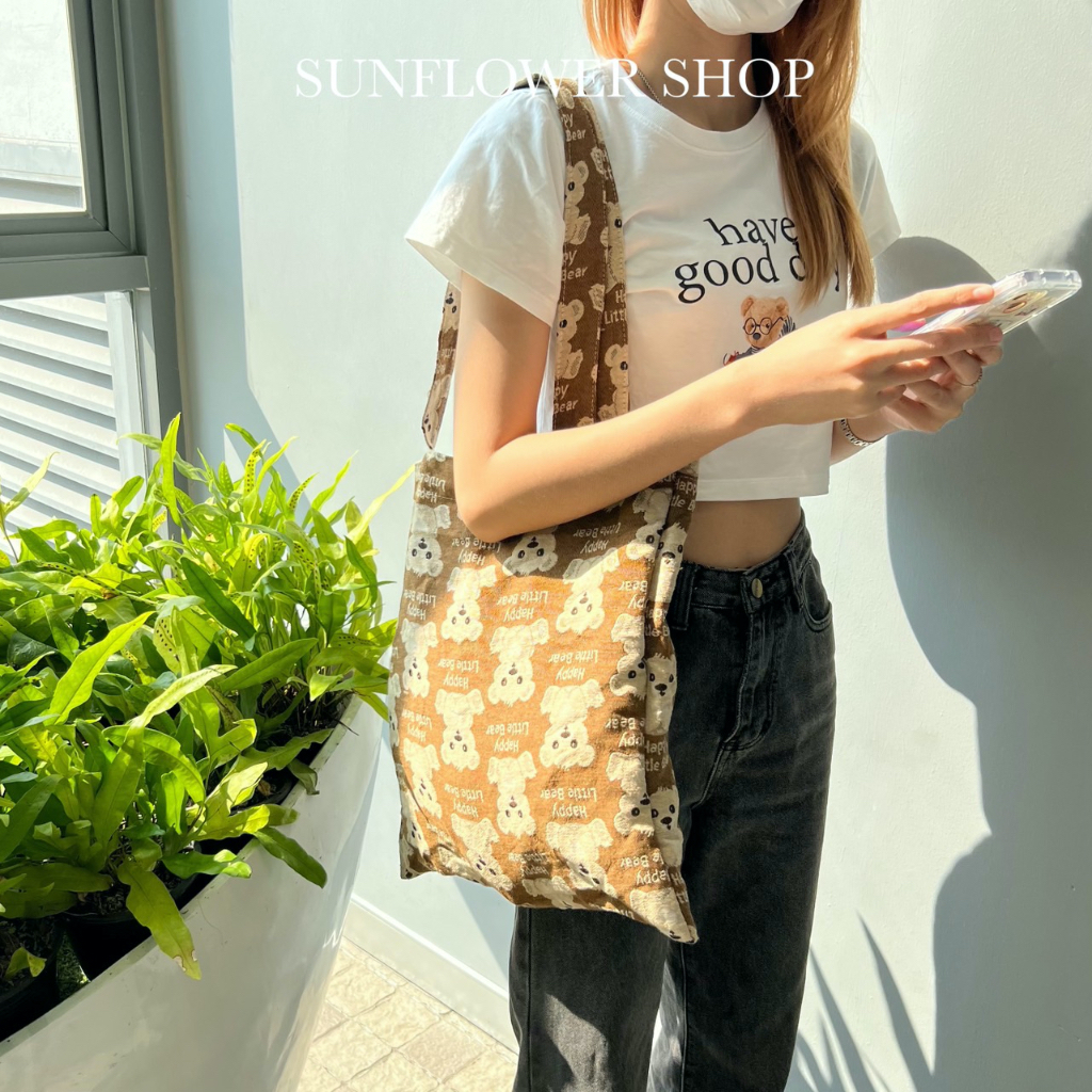 กระเป๋าผ้าราคาน่ารักลายน้องหมีสุดคิ้ว กระเป๋าผ้าราคาถูก ลดโลกร้อน SUNFLOWER SHOP
