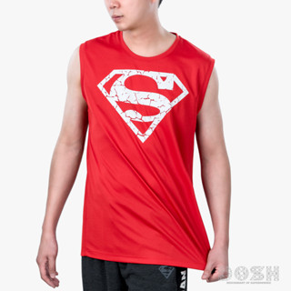 DOSH MENS T-SHIRTS SUPERMAN เสื้อยืดคอกลม แขนกุด ผ้าโพลีเอสเตอร์ ผู้ชาย FSMT5227-RE