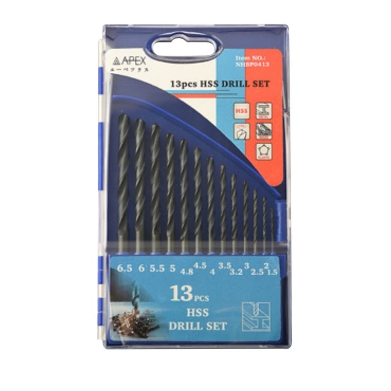 APEX NHBP0413 ชุดดอกสว่านเจาะเหล็ก HSS สีดำ 13ตัวชุด 1.5-6.5MM ชุดดอกสว่าน NHCP0413