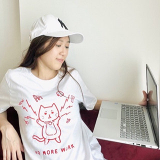 พร้อมส่ง เสื้อยืดลายแมวทำงานสุดน่ารัก No more work ผ้าคอตตอน100% มีหลายไซส์