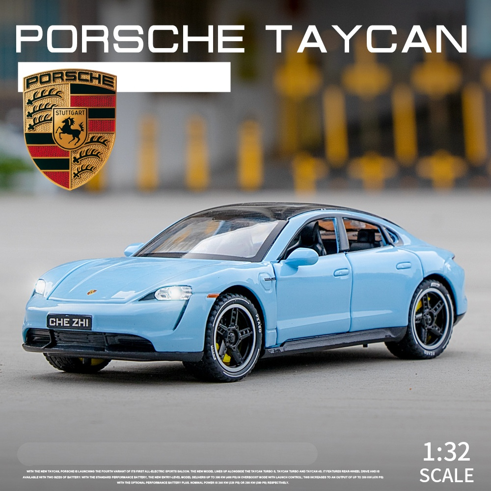 โมเดลรถเหล็ก PORSCHE TAYCAN สเกล1/32 เปิด-ปิดประตูได้ มีไฟ-มีเสียง มีลานวิ่งได้ ล้อยาง โมเดลรถ ปอร์เช่ พอร์ช 32061 #