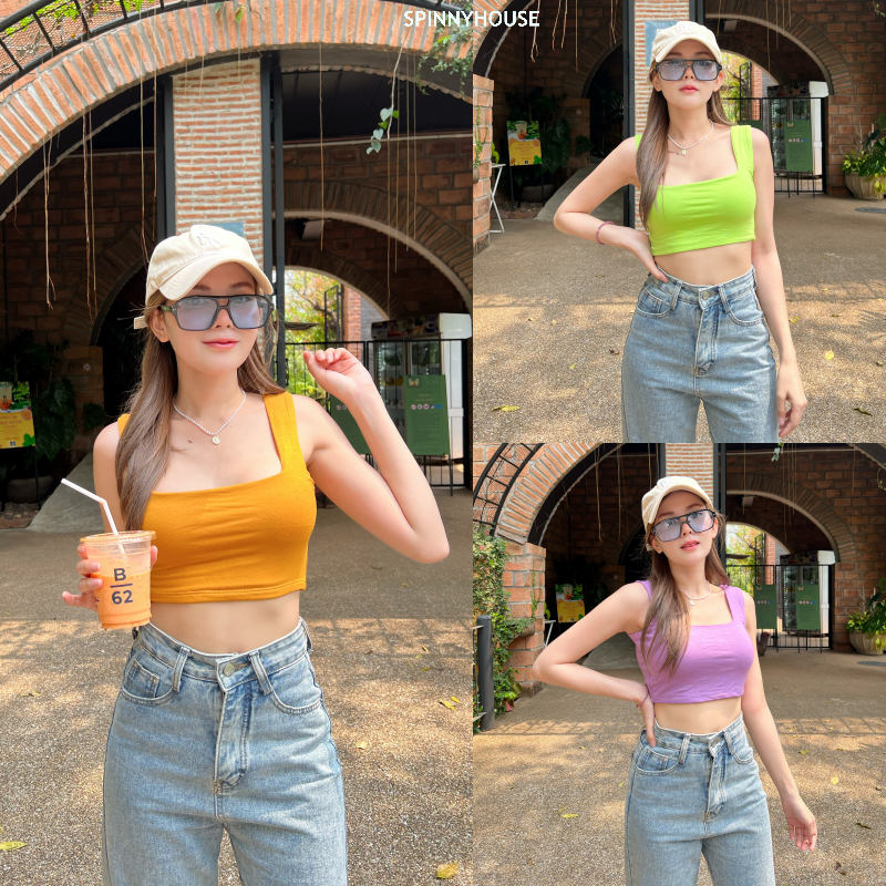 🌈Spinnyhousestudio🌈 เสื้อครอป  รุ่นนี้มีฟองน้ำน้า คอเหลี่ยม แซ่บม้าก💥 รุ่น Bra A503A