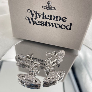 พร้อมส่งจากไทย ต่างหูผู้หญิงเงินแท้รุ่นแม่ชม Vivienne Westwood earrings ดาวเสาร์ประดับเพชรชุบทองคำขาวไม่ลอกไม่ดำไม่แพ้