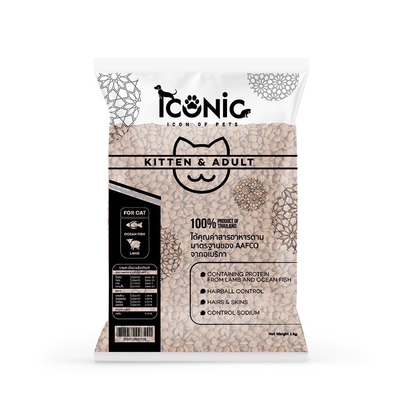 ICONIC Cat Food 1 kg. อาหารแมวไอโคนิค รสแกะและปลาทะเล (ถุงกระสอบสีเขียว)