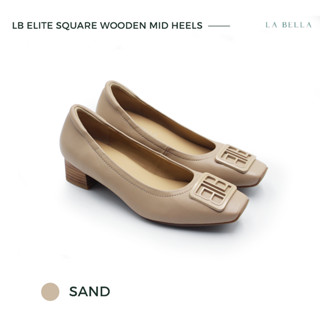 LA BELLA รุ่น LB ELITE  SQUARE WOODEN MID HEELS - SAND