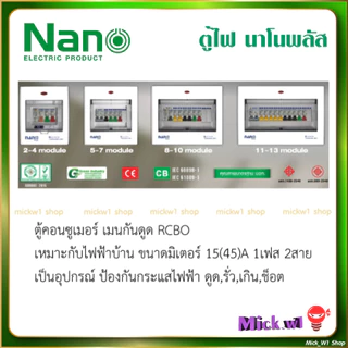 Nano Plus ตู้คอนซูเมอร์ มีกันดูด RCBO 2ช่อง 4ช่อง 6ช่อง 10ช่อง 12ช่อง ยี่ห้อ นาโน