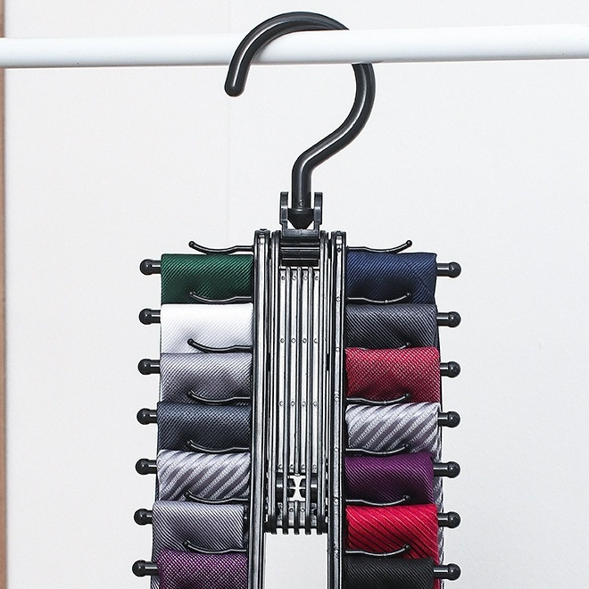 【RABITO สินค้าดี】KM1061 ไม้แขวนเสื้อไม้20 ช่อง สําหรับแขวน ผ้าพันคอ เข็มขัด เนคไท อุปกรณ์เสริม หมุนได้360 ° - รูปที่ 3