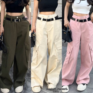 🇰🇷New🇰🇷  Korea cargo with belt trousers มาใหม่ทรงสวย ผ้าดีมาก ใส่สวยสุดๆค้า กับกางเกงคาร์โก้ กระเป๋าข้าง