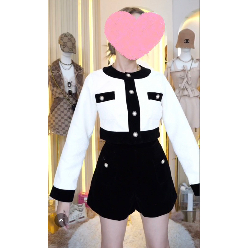 ชุดเซตกางเกงขาสั้นผ้ากำมะหยี่สีดำ งานป้าย Jidapa SizeL ***มือ1ป้ายห้อย