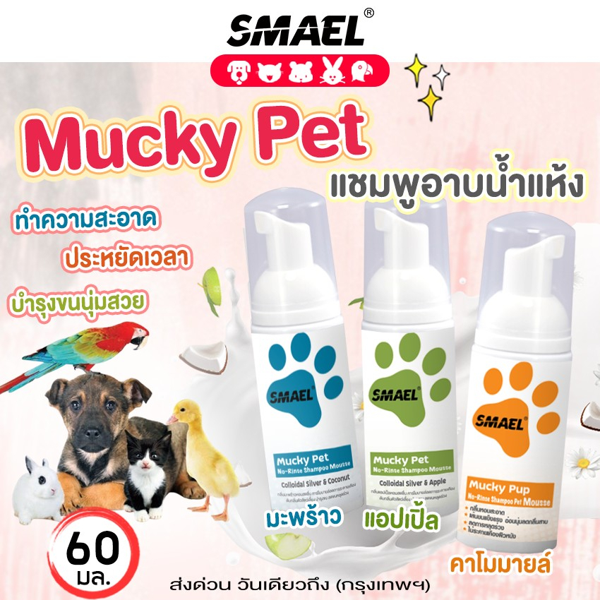 SMAEL Pet ของแท้!! มูสโฟม แชมพูอาบน้ำแห้ง สำหรับสัตว์เลี้ยง สูตรอ่อนโยน กลิ่นหอม ดับกลิ่น ลดคัน 60ml. S003 ^HA