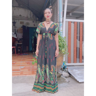 Boho Maxi Dress คอวี