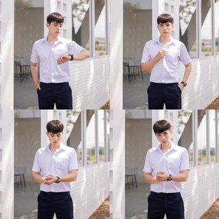 เสื้อนักศึกษาชายแขนสั้น เสื้อนักศึกษาผู้ชาย มีสีขาวนวล-ขาวสว่าง ผ้าดิบ/ผ้านิ่ม/ผ้าไมโคร