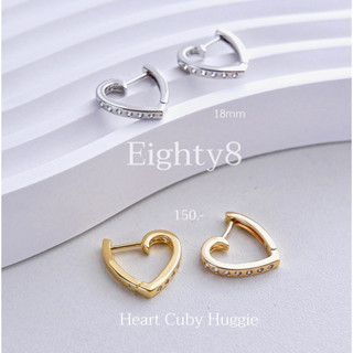 พร้อมส่ง!!ต่างหูห่วงรุ่น Heart Cuby Huggie มี2สี งานBrass+ชุบ18k