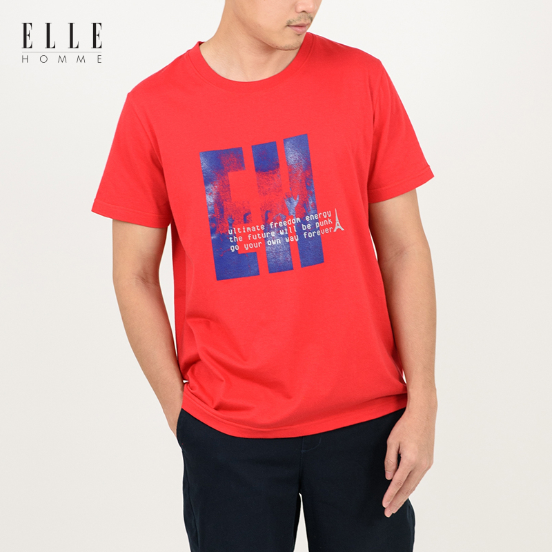 ELLE HOMME เสื้อยืดผู้ชายคอกลม สีแดง (W8K501)