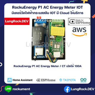 ชุดวัดการใช้ไฟฟ้าภายในบ้าน 1 เฟส 3 เฟส Smart AC Energy Meter IOT พร้อมกล่องเกาะรางปีกนก DIN Rail CT100A Home Assistant