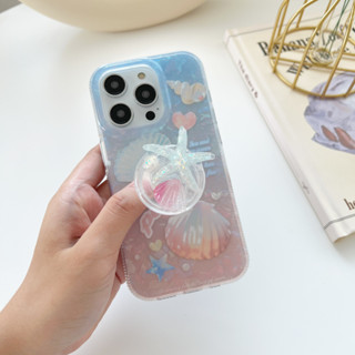 สต๊อคไทย พร้อมส่ง #เคสไอโฟน ขอบกล้องยกสูง แถม GrupTok iphone 11-14Pro 🐚เคสลายเปลือกหอย+holder