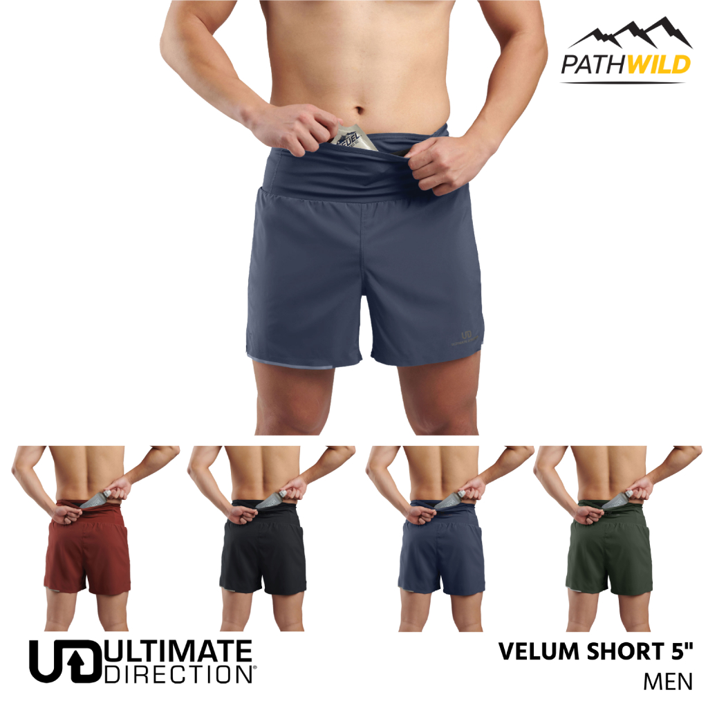 กางเกงขาสั้นสำหรับออกกำลังกาย ULTIMATE DIRECTION VELUM SHORT 5″ MEN มีช่องเก็บของรอบตัว เสมือนมี Belt ติดอยู่กับกางเกง