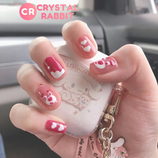 CRYSTAL RABBIT เล็บปลอมกันน้ำแบบถอดได้สติกเกอร์ติดเล็บหมีสตรอเบอร์รี่/หมีน่ารัก/สีทึบ/ซัลลิแวนชุด 24