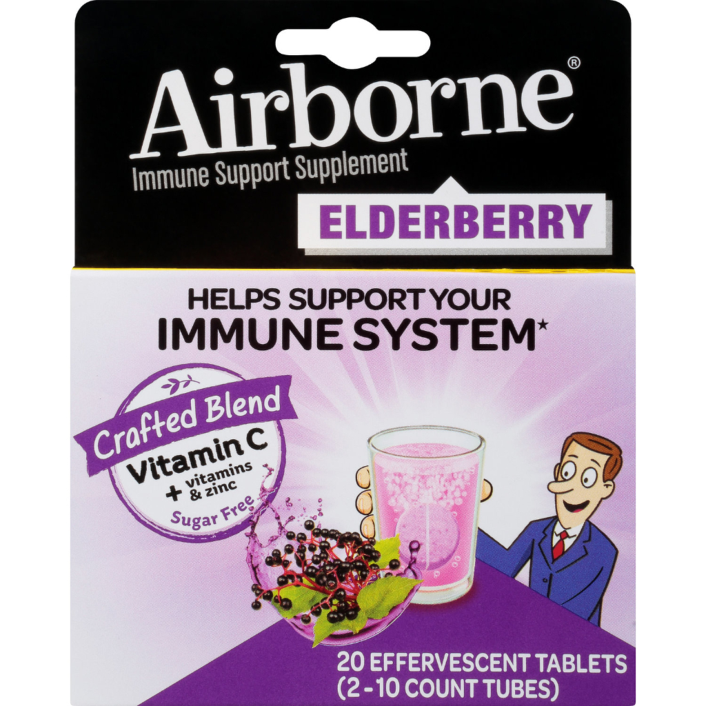 วิตามินซีเม็ดฟู่ Airborne รส Elderberry Airborne Immune Support, 10 /20/30 Effervescent Tablets เป็นวิตามินซีคุณภาพสูง