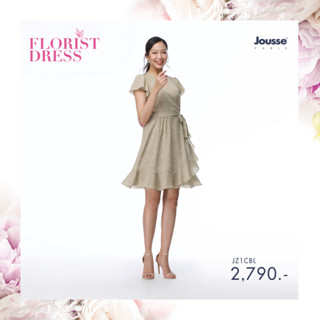 Jousse ชุดเดรส สีเบจลาย Florist ผ้าชีฟอง แต่งระบาย (JZ1ABE)