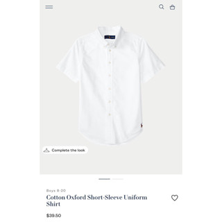 PRE ORDER • Ralph Lauren Cotton Oxford Short-Sleeve Uniform Shirt (boy’s size)**สินค้าแท้100%