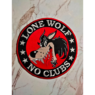 ตัวรีดติดเสื้อขนาดใหญ่ Lone Wolf No Club ตกแต่งเสื้อผ้า แจ๊คเก็ตยีนส์ Hipster Embroidered Iron On Sew on