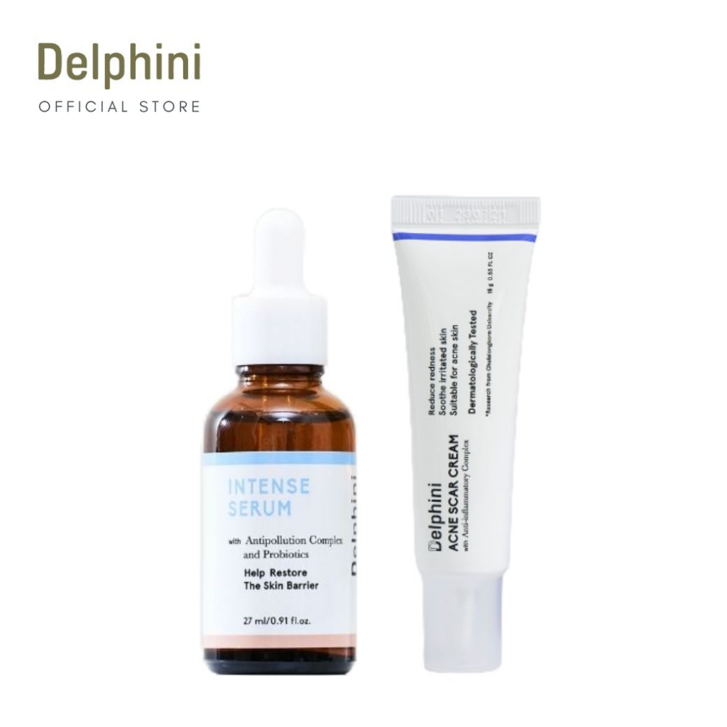 Acne-battling Set : New Formula Delphini Intense Serum with Anti-pollution complex and Probiotics  &amp; Acne Scar Cream