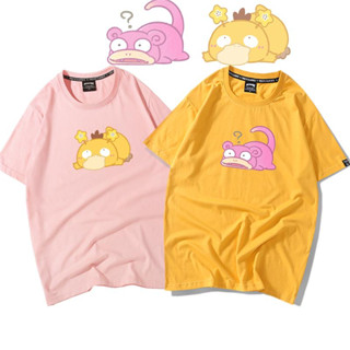 Pokémon เสื้อยืดอนิเมะ Psyduck เสื้อยืดลายการ์ตูนน่ารักแขนสั้น ins super fire แขนสั้น