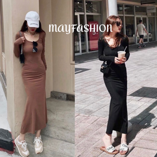 MAYFASHION เดรสยืดแขนยาว แมทกับรองเท้าง่ายสามารถหยิบใส่ได้ทุกโอกาส