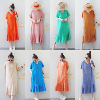 Maxi dress ชุดเดรสลินิน linen dress เดรสแต่งชายระบาย